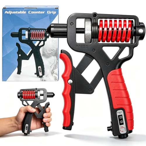 Adjustable Resistance Hand Grip Strengthener, Grip Strength Trainer Forearm Exerciser Kit with Automatic Counter, Ergonomic Design for Athletes Musicians Injury Recovery - color: Red