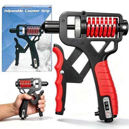 Adjustable Resistance Hand Grip Strengthener, Grip Strength Trainer Forearm Exerciser Kit with Automatic Counter, Ergonomic Design for Athletes Musicians Injury Recovery - color: Red