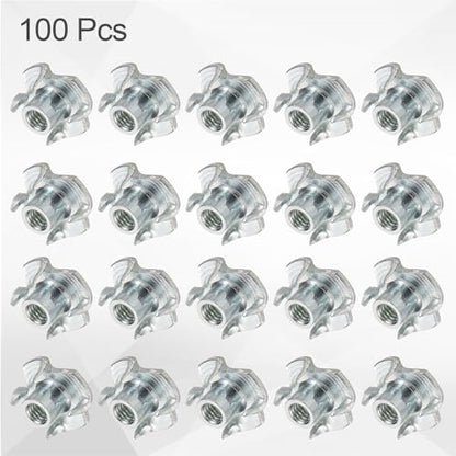HARFINGTON M4x6.7mm T-Nuts 4 Pronged Tee Nut 0.57" x 0.26" Fully Thread Carbon Steel Inserts for Wood, Rock Climbing Holds, Cabinetry, Furniture 100pcs - size: M4x6.7mm, 14.5mm