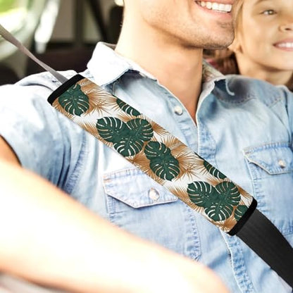 Breathable Seat Belt Shoulder Pad for Adults and Children, Stroller Pushchair High Chair, 2 Pack Green Gold Palm Leaves Tropical Neck Strap Covers Easy Install (No Tool) - color: Pattern 1174