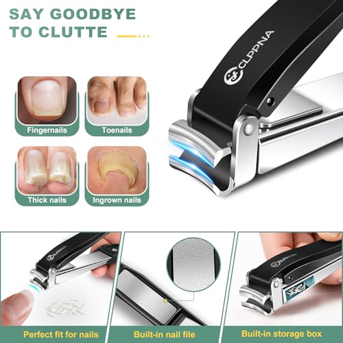 Nail Clippers for Men with Catcher, CLPPNA Heavy Duty Finger Nail Clippers Adult, Stainless Steel Nail Cutter, Fingernail & Toenail Clippers Ideal Gift for Men & Grooming Gifts - style: Black(3.46x0.55 inch）