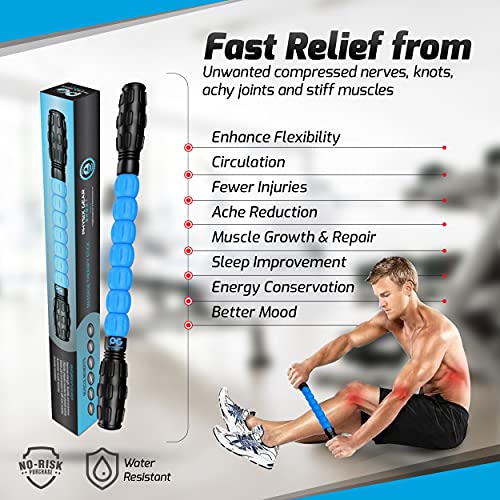 Physix Gear Roller Stick - Muscle Roller Massage Stick for Legs, The Stick Massage Roller for Deep Tissue Massaging Stick for Athletes, Physical Therapy Muscle Roller, Recovery Stick Roller - color: Blue