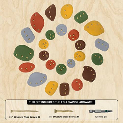 Atomik Rock Climbing Holds Set of 25 Screw-Ons Holds Style 3 in Assorted Earth Tones