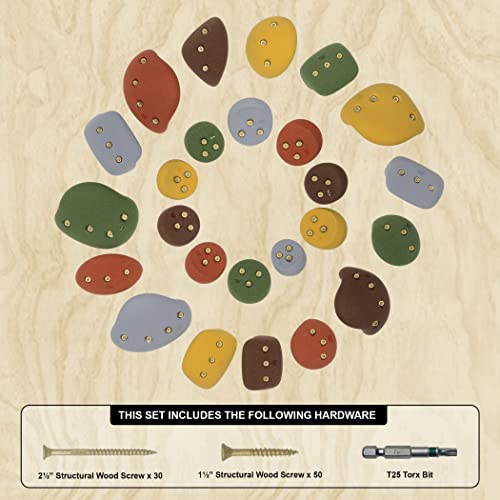Atomik Rock Climbing Holds Set of 25 Screw-Ons Holds Style 3 in Assorted Earth Tones