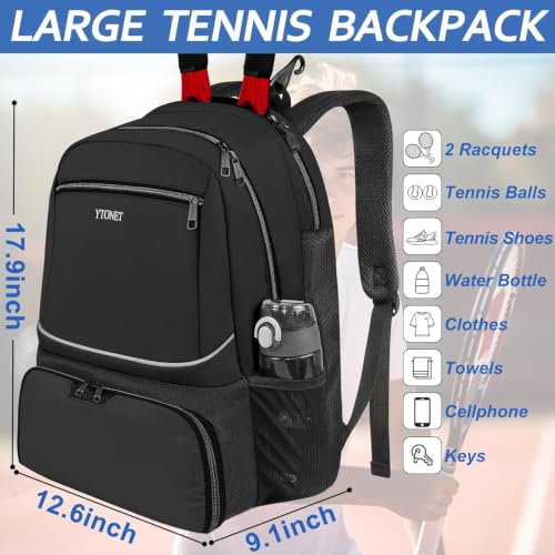 Ytonet Tennis Bag Tennis Backpack for Women Men 2 Rackets | Insulated Pocket and Ventilated Shoe Compartment, Gym Bags with Fence Hook for Pickleball and Badminton Rackets - color: Black