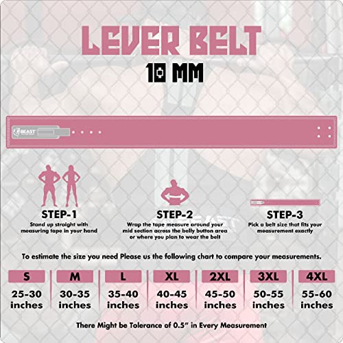 Beast Power Gear Weight Lifting Belt Lever Buckle 10MM 13MM Thick & 4 Inches Free Strap Weightlifting, Powerlifting, Deadlifts, Squats Men Women - color: Solid Pink, size: Medium