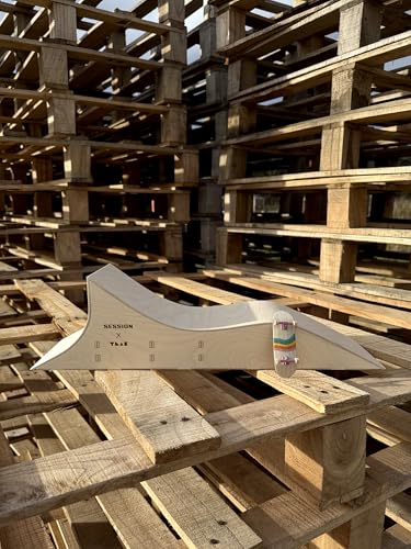 Teak Tuning x Session Fingerboard Quarter Pipe + Mellow Wave Ramp -The Shark - with Roller Coaster Ramp Section and Wall Ride - 20 inch Long - Hand Made in USA