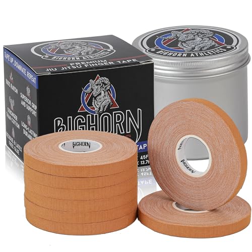 Bighorn Athletics Pro Series Jiu-Jitsu Finger Tape, 8-Rolls with Tin Holder, Enhanced Strength, Residue-Free (0.3-Inch, Nude) - color: Nude