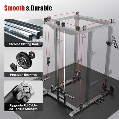 SPORTSROYALS Power Rack, Multi-Functional Power Cage, Squat Rack with Pulley System & LAT Pull Down, Workout Cage with J Hooks for Home Gym - color: Black, style: Power Cage Only
