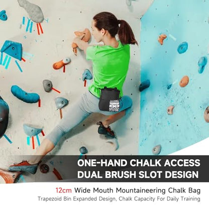 Mountaineering Chalk Bag, Large Capacity with Independent Front Pocket and Dual Hanging Points for Outdoor Sports Training - size: Small Black