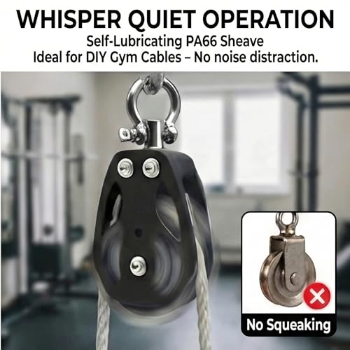 Helffer Single Pulley Block (35mm / 50mm), Lockable 360° Swivel & Heavy Duty Silent Nylon Wheel with T316 Stainless Steel Hardware for Gym Cable, Garage Hoist & Marine Rigging - size: 35mm Wheel, style: 2 Pack