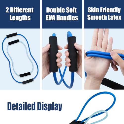 [2 Pack] Resistance Bands for Fitness with Soft Handles, Skin-Friendly Natural Latex Elastic Loop,10-12 Pound Tension, Long and Short Stretch, Fitness Exercise and Workout for Men and Women