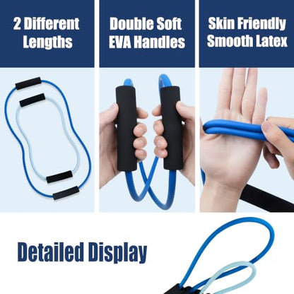 [2 Pack] Resistance Bands for Fitness with Soft Handles, Skin-Friendly Natural Latex Elastic Loop,10-12 Pound Tension, Long and Short Stretch, Fitness Exercise and Workout for Men and Women