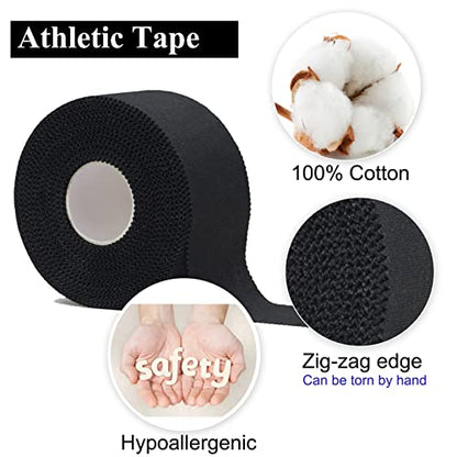ADMITRY Athletic Tape,5 Pack Black Sports Tape | Strong Stick No Sticky Residue for Hockey Climbing Sports Medical Splints - color: Athletic Tape Black(cotton)-5 Rolls
