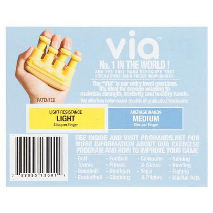 Prohands VIA Hand Exerciser, Finger Exerciser (Hand Grip Strengthener), Spring-Loaded, Finger-Piston System, Isolate and Exercise Each Finger, (6 lb Medium Tension, Blue-Via Music) - color: Blue