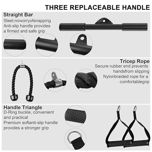 Cable Pulley System for Home Gym, Silent Heavy Duty Pulley Kit Fits 1 & 2" Plates, Tricep Pull Down & Bicep Curl Attachment for Power Racks, 350LBS Capacity Strength Training Equipment