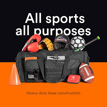 Fitdom 130L 36" Extra Large Sports Gym Equipment Travel Duffle Bag | Heavy Duty, Adjustable Shoulder Strap, 7 Compartments, Perfect for Soccer Baseball Basketball Hockey Football, Team Coaches - color: Black