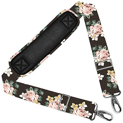 ZINZ Shoulder Strap 58" Ultra-Thick Fixed Padded and Adjustable Buckles Crossbody Strap for Briefcase Laptop Bag Luggage - color: Black Rose