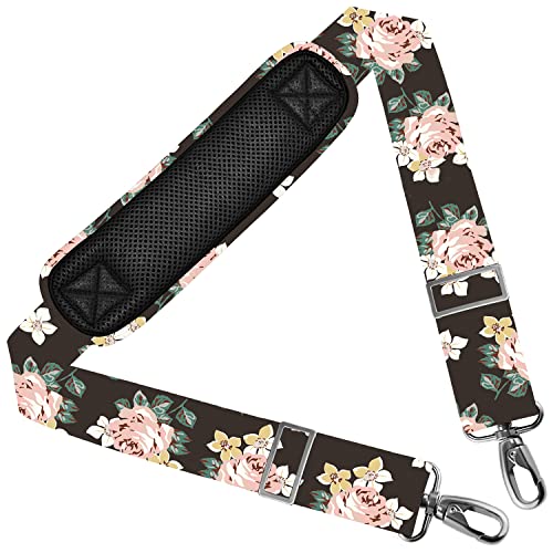 ZINZ Shoulder Strap 58" Ultra-Thick Fixed Padded and Adjustable Buckles Crossbody Strap for Briefcase Laptop Bag Luggage - color: Black Rose
