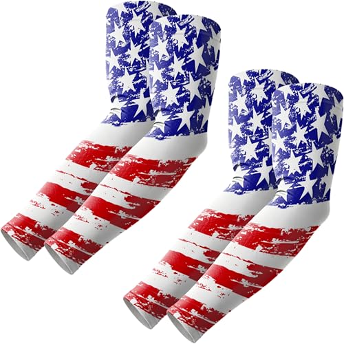 ROXUN Arm Sleeves Cooling UV Sun Protection Sport Compression for Men Women | UPF50,Seamless cover arms,Tattoo-covering,Lightweight & breathable,daily wear,Outdoor work,Basketball Baseball,Mangas - color: 2 Pairs America Flag-2