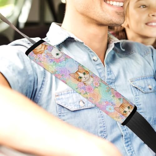 2 Pack Floral Pink Cat Car Seat Belt Pad Universal Soft and Comfortable Harness Pads Strap for Adult Use, Most Cars, Easy Install (No Tool) - color: Pattern 760