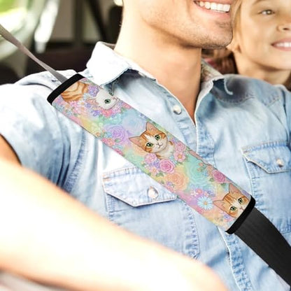 2 Pack Floral Pink Cat Car Seat Belt Pad Universal Soft and Comfortable Harness Pads Strap for Adult Use, Most Cars, Easy Install (No Tool) - color: Pattern 760