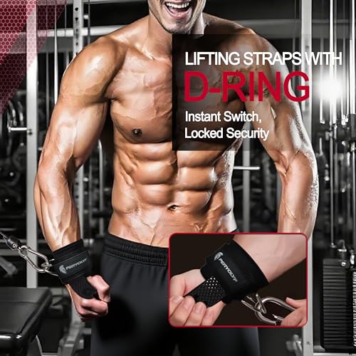 Double-Side Anti-Slip PERYOLYF Lifting Straps with D Ring - Adjustable Gym Straps for Deadlifts, Weightlifting & Cable Machine - Thick Wrist Support for Men & Women - color: Black