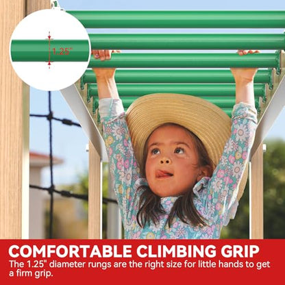 16.5 Inch Monkey Bars Kit Monkey Bar Ladder Rungs (Green, 12 Pcs) | Indoor Outdoor Metal Monkey Bars for Backyard - color: Green