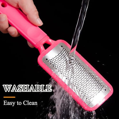 Foot Files Foot Scrubber Pedicure, Stainless Steel Callus Remover for Feet, Professional Foot Grater Rasp Scraper to Hard Skin Corns for Dry and Wet Fee - style: 1X Foot Files(Pink)