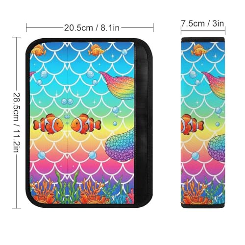 2PCS Soft Padded Car Seat Straps Shoulder Pads for Adult Use, Most Cars, Rainbow Pink Mermaid Tail Shoulder Protector, Shock Absorption - color: Pattern 153