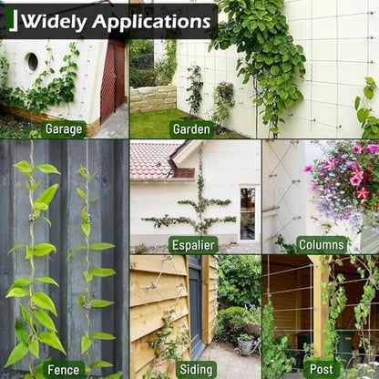 Wire Trellis Kit, 12-Set 5/64” Crosshead with Cutter & 53ft Cable | T316 Marine Grade Stainless Steel, Wall-Mounted Cable Trellis for Climbing Plants Outdoor, Garden Fence Espalier System - size: 12 Sets