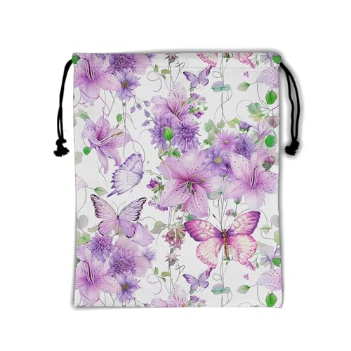 Gymnastics Grip Bag Lightweight Small Drawstring Grip Bags for Gymnasts - color: Flowers Butterfly Purple