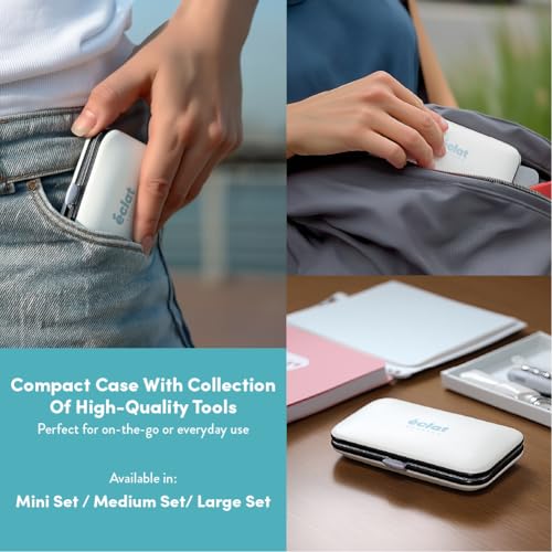 Éclat Manicure Pedicure Kit for Men & Women, 7Pcs Finger & Toe Nail Care Tools Includes Nail Clipper Cutter, Tweezer, File, Cuticle Pusher, Personal Care Professional Grooming Set With Travel Case - color: Mini Mani+pedi Set (7pc Cream)