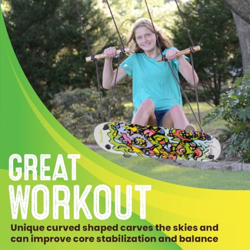 Swurfer TreeSkate Skateboard Tree Swing, Outdoor Stand Up Surf Swing, Kids Outdoor Play Equipment, for Children and AdultsHolds Up to 200 lbs, Ages 6 and Up, Adjustable Handles, Grip Tape (Undawadda) - color: Green