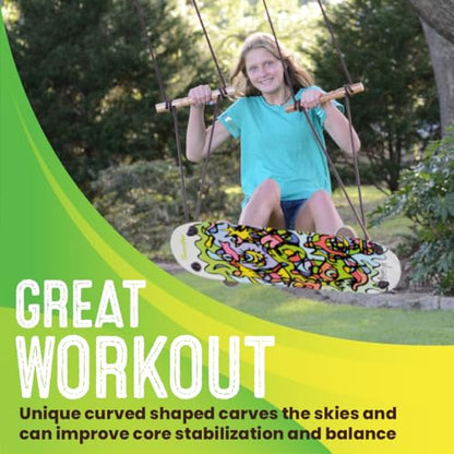 Swurfer TreeSkate Skateboard Tree Swing, Outdoor Stand Up Surf Swing, Kids Outdoor Play Equipment, for Children and AdultsHolds Up to 200 lbs, Ages 6 and Up, Adjustable Handles, Grip Tape (Undawadda) - color: Green
