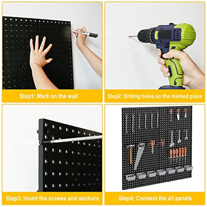 Pegboard Smith 17.75"x17.75" Black Plastic Pegboard Panels, Garage Tool Organization Peg Board, Set of 4