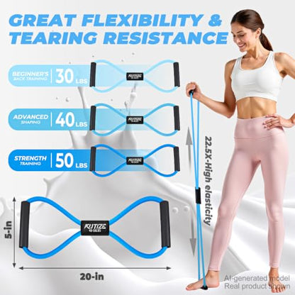 KUTIZE Figure 8 Resistance Bands for Women Men, Exercise Bands with Handles, 8 Shaped Resistance Bands for Back, Arm, Chest & Shoulder Workout, Home Gym Equipment for Yoga, Pilates, Physical Therapy - style: 1-Blue