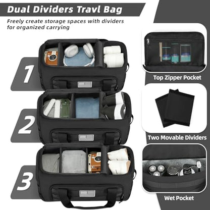 ZOMFELT Gym Bags for Men, 3-in-1 65L Large Sports Duffle Bag for Travel | Sports Basketball Bags with Removable Dividers & Shoe Compartment, Waterproof Weekender Overnight Travel bag, Black - size: Large