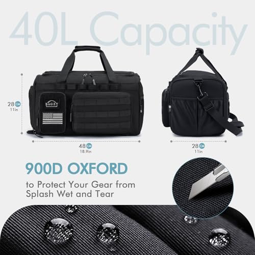 Tactical Gym Bag for Men 40L Sports Duffel Bags 3 in 1 Travel Duffel Bag with Shoe Compartment Waterproof Workout Backpack Carry On Bag for Overnight Weekender Travel Black - style: 40l-black