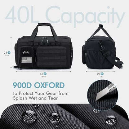 Tactical Gym Bag for Men 40L Sports Duffel Bags 3 in 1 Travel Duffel Bag with Shoe Compartment Waterproof Workout Backpack Carry On Bag for Overnight Weekender Travel Black - style: 40l-black