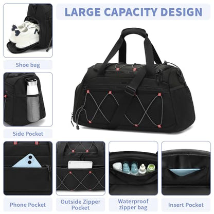 Gym Backpack for Women - 40L Duffel Bag with Shoe Compartment, Travel Weekender, Personal Item, Workout Tote Black