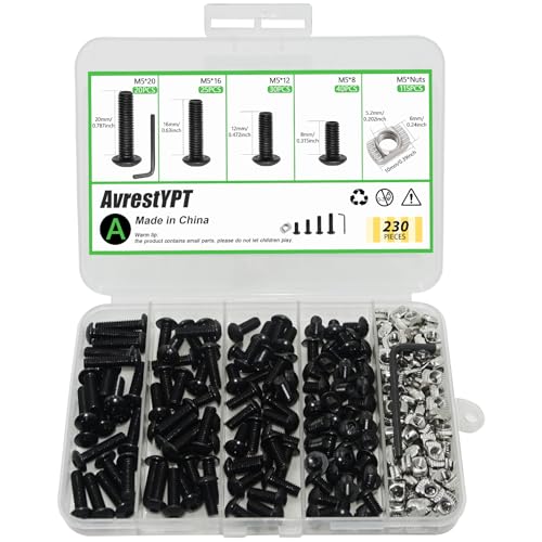 115 Pcs M5 T Nuts and T-Slot Bolts Set, Hammer Head T Slot Nut, Hex Button Head Socket Cap Screws Bolts and Nuts Set for 2020 Aluminum Extrusion Hardware, for Mlok Screws and Nut Replacement - size: Black-M5x8/12/16/20mm-115 Sets