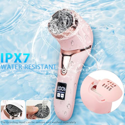 Electric Callus Remover for Feet (with Vacuum Cleaner), Rechargeable Foot Callus Remover Pedicure Tools Foot File, Professional Foot Care Kit Deadskin Remover with 3Heads&2Speed,LCD Display-Pink - style: Pink Electric Callus Remover +10in1+9 heads