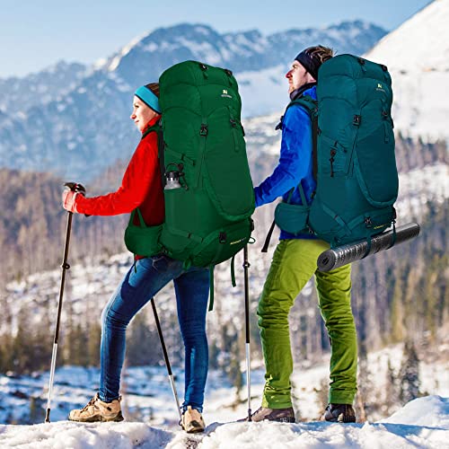 N NEVO RHINO Internal Frame Hiking Backpack 50/60/65/70/80L with Rain Cover | Backpacking Backpack with Padded Hip Belt, Multi-Pockets, Pole Loops, Waterproof Daypack for Men Women Climbing Camping - color: 20 Green, size: 75+5L