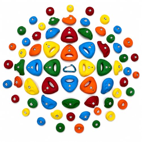 Atomik Climbing Holds 65 Pack Set 1 Equips an 8'x8' Wall Bolt-on Climbing Holds - color: Assorted Bright Tones (Red, Blue, Green, Orange, Yellow)