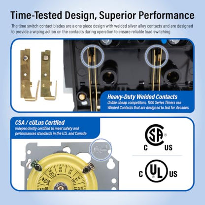Intermatic T101 24-Hour Mechanical Timer Switch - 120V SPST, Indoor Metal Enclosure, Heavy Duty, Manual Override, 40 Amp - Ideal for Lights, Pumps, Fans, and HVAC Systems - size: 1-Pack