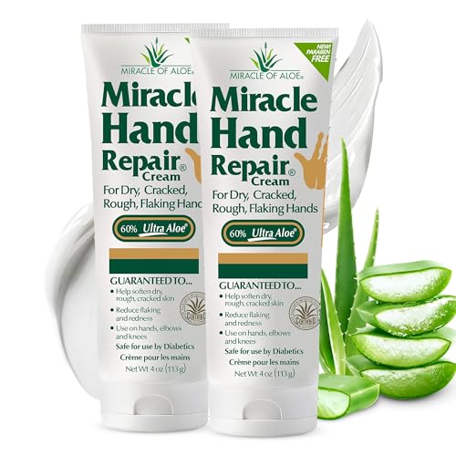 Miracle Aloe Hand Cream For Dry Cracked Hands, 4 Oz, 60% Aloe Vera, 2 Pack | Hand Repair Cream, Non Greasy Fast Absorbing Moisturizer, Working Hands Lotion For Extremely Dry Skin, Travel Size, Elbows - size: 4 Ounce (Pack of 2)