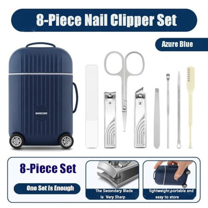Manicure Set 8 in 1 Stainless Steel, Nail Clippers Scissors Pedicure Tools Kit - Portable Travel Grooming Kit for Men and Women with Mini Travel Box Packaging (Green) - color: Green