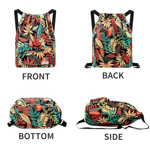 Peicees Waterproof Drawstring Sport Bag Lightweight Sackpack Backpack for Men and Women | Waterproof - color: X_red Leaves