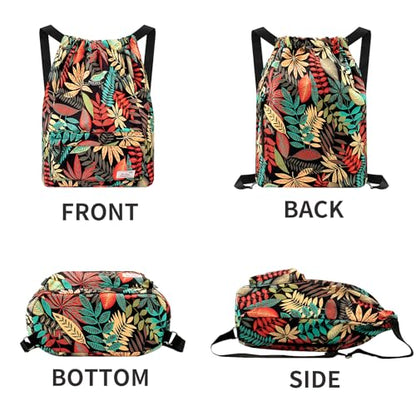 Peicees Waterproof Drawstring Sport Bag Lightweight Sackpack Backpack for Men and Women | Waterproof - color: X_red Leaves